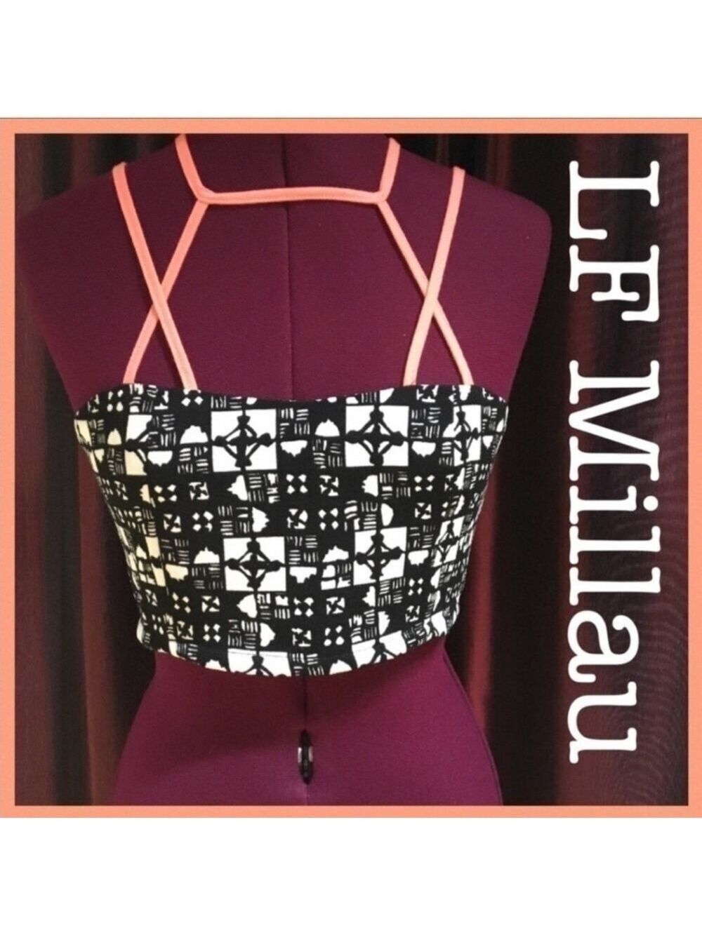 New LF Top Lf Stores Millau Abstract Designer Crop Top Zippered Geometric Straps